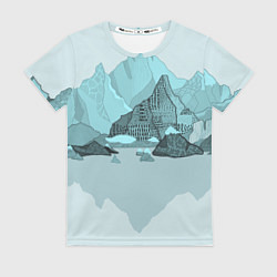 Женская футболка Голубой горный пейзаж с темно-серыми тенями
