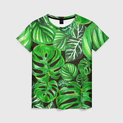 Футболка женская Тропические листья на темном фоне, цвет: 3D-принт