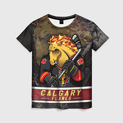 Футболка женская Калгари Флэймз, Calgary Flames Маскот, цвет: 3D-принт