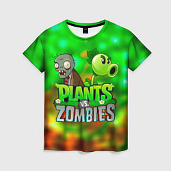 Футболка женская Plants vs Zombies горохострел и зомби, цвет: 3D-принт