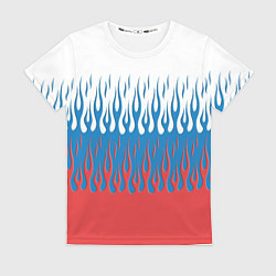 Женская футболка Флаг России пламя