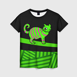 Футболка женская Зеленый полосатый кот, цвет: 3D-принт