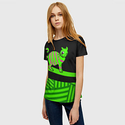 Футболка женская Зеленый полосатый кот, цвет: 3D-принт — фото 2