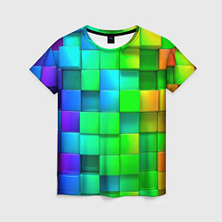 Футболка женская РАЗНОЦВЕТНЫЕ КУБИКИ MULTICOLORED CUBES, цвет: 3D-принт