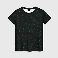 Женская футболка Черный паттерн космические объекты