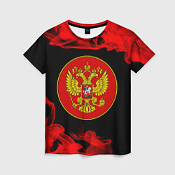 Футболка женская RUSSIA - ГЕРБ - Пламя, цвет: 3D-принт