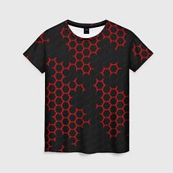 Футболка женская НАНОКОСТЮМ Black and Red Hexagon Гексагоны, цвет: 3D-принт