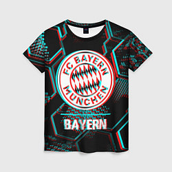 Футболка женская Bayern FC в стиле Glitch на темном фоне, цвет: 3D-принт