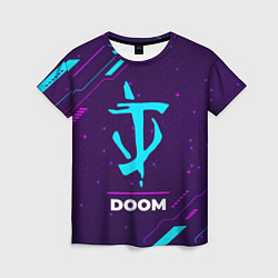 Футболка женская Символ Doom в неоновых цветах на темном фоне, цвет: 3D-принт