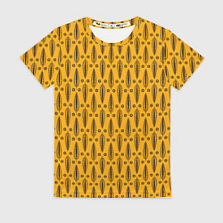 Футболка женская Черно-желтый современный узор Листья, цвет: 3D-принт
