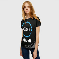 Футболка женская Audi в стиле Top Gear со следами шин на фоне, цвет: 3D-принт — фото 2