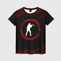 Футболка женская Символ Counter Strike и краска вокруг на темном фо, цвет: 3D-принт