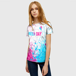 Футболка женская Green Day neon gradient style: символ сверху, цвет: 3D-принт — фото 2