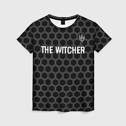 Футболка женская The Witcher glitch на темном фоне: символ сверху, цвет: 3D-принт