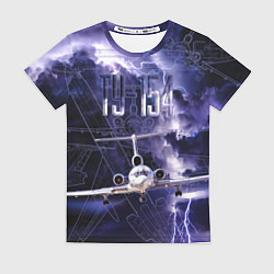 Футболка женская Ту-154 Ночные полет, цвет: 3D-принт
