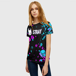 Футболка женская Stray - кляксы - неон, цвет: 3D-принт — фото 2