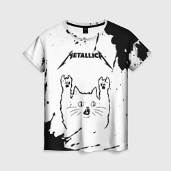 Футболка женская Metallica рок кот на светлом фоне, цвет: 3D-принт