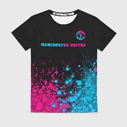 Футболка женская Manchester United - neon gradient: символ сверху, цвет: 3D-принт