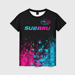 Футболка женская Subaru - neon gradient: символ сверху, цвет: 3D-принт