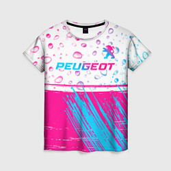 Женская футболка Peugeot neon gradient style: символ сверху