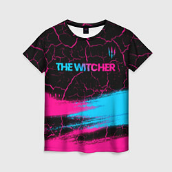 Женская футболка The Witcher - neon gradient: символ сверху