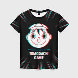 Футболка женская Символ Tomodachi Game в стиле glitch на темном фон, цвет: 3D-принт