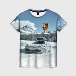 Футболка женская Porsche on a mountain winter road, цвет: 3D-принт