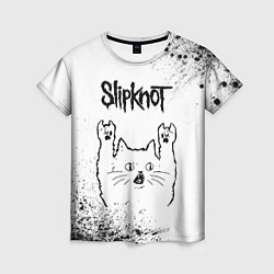 Футболка женская Slipknot рок кот на светлом фоне, цвет: 3D-принт
