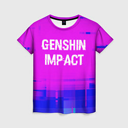 Женская футболка Genshin Impact glitch text effect: символ сверху