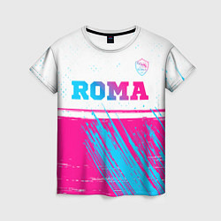 Женская футболка Roma neon gradient style: символ сверху