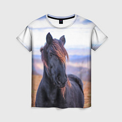 Женская футболка Черный конь