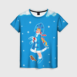 Футболка женская Снегурочка и снежинки, цвет: 3D-принт