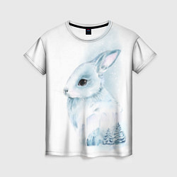 Женская футболка Милый кролик в акварельной технике