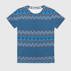 Женская футболка Вязанный стиль - сердечки