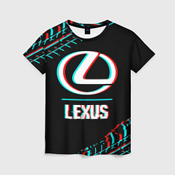 Футболка женская Значок Lexus в стиле glitch на темном фоне, цвет: 3D-принт