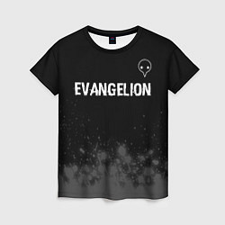 Женская футболка Evangelion glitch на темном фоне: символ сверху