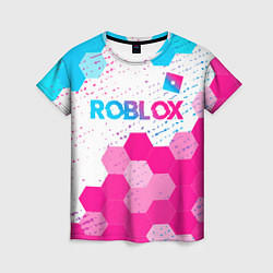 Женская футболка Roblox neon gradient style: символ сверху