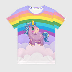 Женская футболка Единорог на фоне радуги