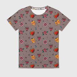 Футболка женская Паттерн с татуировками в стиле олдскул, цвет: 3D-принт