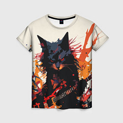 Женская футболка Black rocker cat on a light background - C-Cats co
