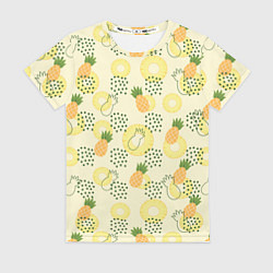 Футболка женская Узор из ананасов на желтом фоне, цвет: 3D-принт
