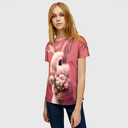 Футболка женская Розовый заяц с цветами, цвет: 3D-принт — фото 2