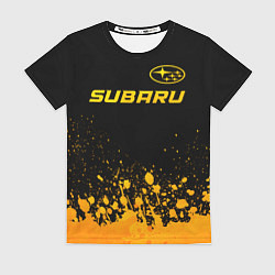 Футболка женская Subaru - gold gradient: символ сверху, цвет: 3D-принт