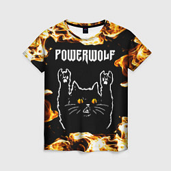 Футболка женская Powerwolf рок кот и огонь, цвет: 3D-принт