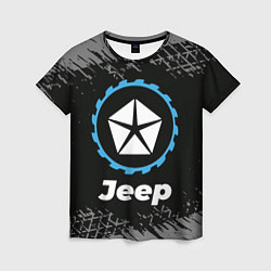 Женская футболка Jeep в стиле Top Gear со следами шин на фоне