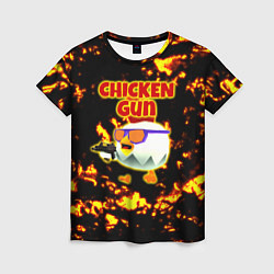 Футболка женская Chicken Gun на фоне огня, цвет: 3D-принт