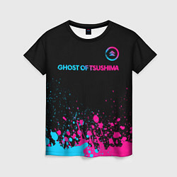 Женская футболка Ghost of Tsushima - neon gradient: символ сверху