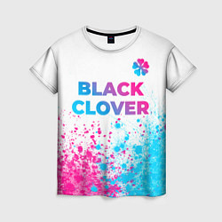 Женская футболка Black Clover neon gradient style: символ сверху