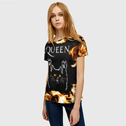Футболка женская Queen рок кот и огонь, цвет: 3D-принт — фото 2