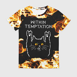 Футболка женская Within Temptation рок кот и огонь, цвет: 3D-принт